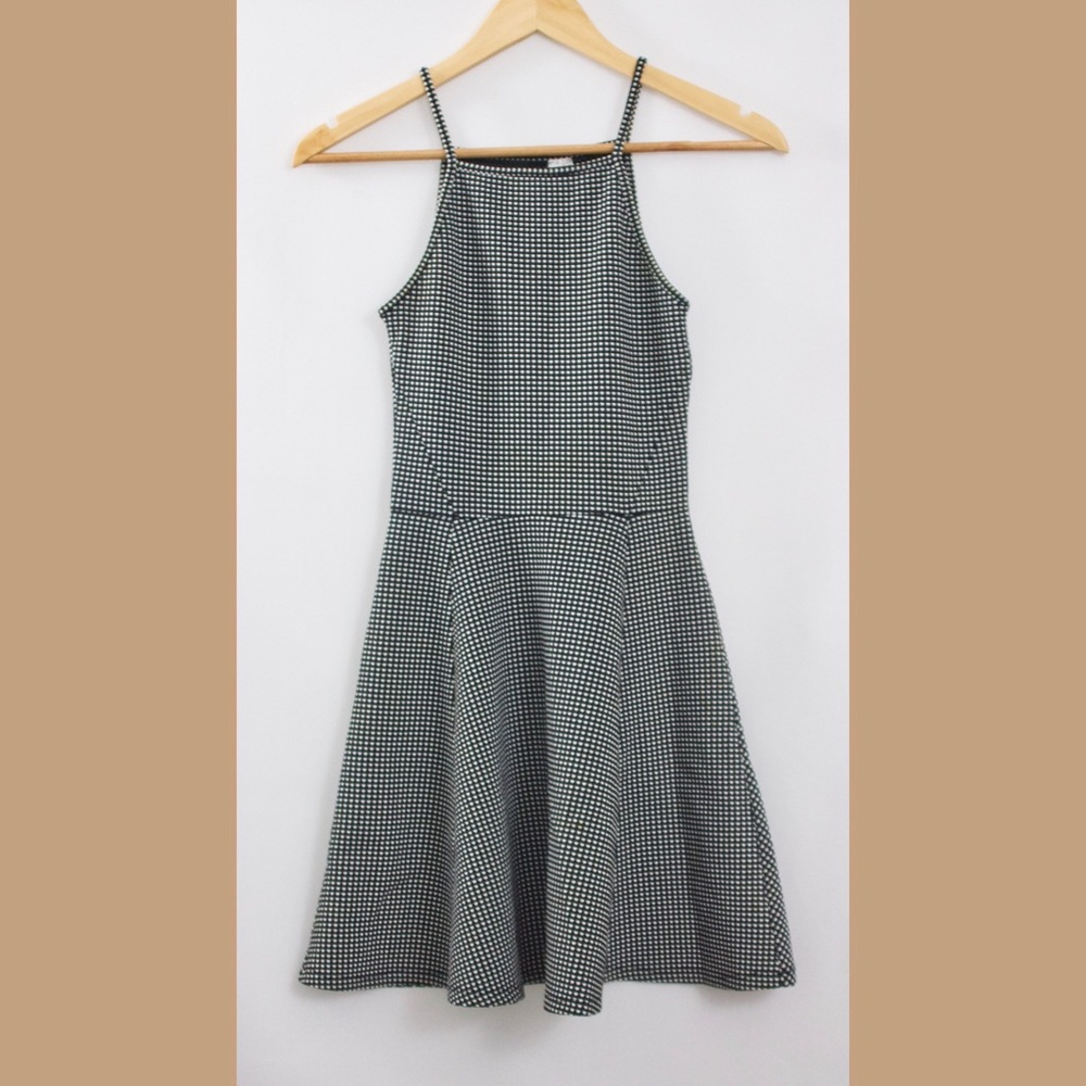 B&W Dotted Sleeveless Skater Dress